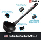 DI ORO Silicone Ladle – Soup Ladle for Cooking & Serving Heat-Resistant - Large Kitchen Soup Ladle Nonstick Cookware Safe - Soup Serving Spoon with Wide Bowl - Silicone Utensil Dishwasher Safe (Black)