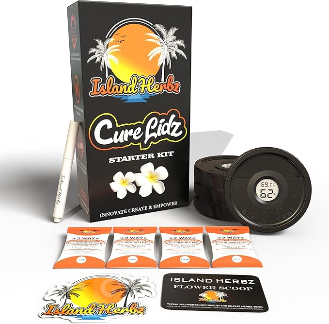 Digital Starter Curing Kit: V2 Lid Set - 4 Airtight Digital Wide Mouth Mason Jar Lids, Celsius/Fahrenheit, ON/OFF Switch + 8G Organic 2 Way Humidity Packs (4-Pack)