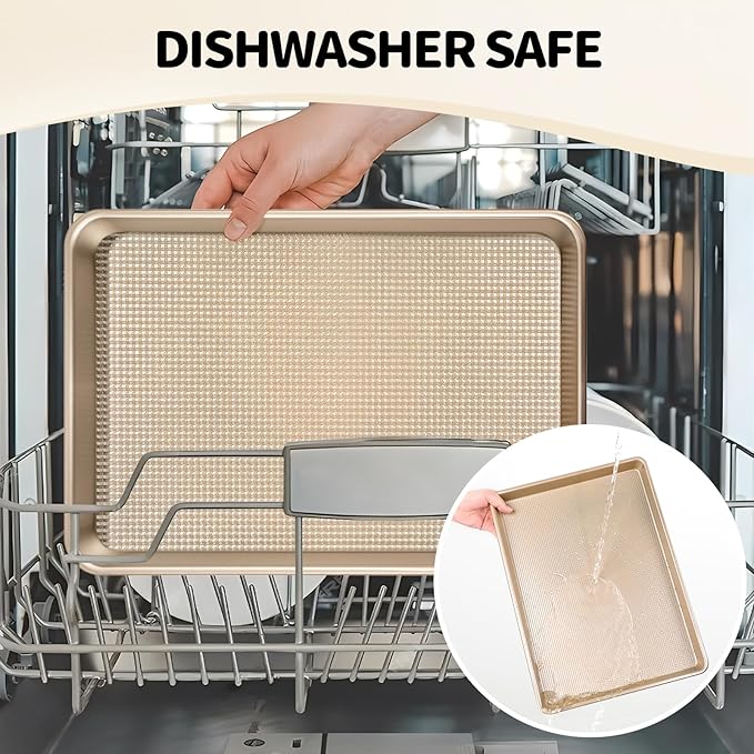 Vinino Baking Sheet Set of 2, Cookie Sheets For Baking with Square Texture Pattern, Thicker Carbon Steel Non-stick Baking Pan Quarter/Jelly Roll Pans Tray for Oven 15-GD