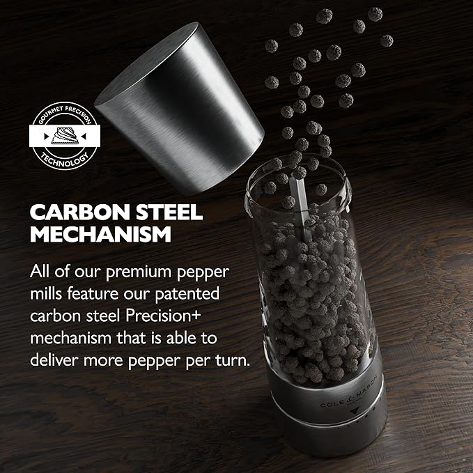 Cole & Mason Derwent Pepper Grinder - Stainless Steel Mill Includes Gourmet Precision Mechanism and Premium Peppercorns - Pepper Mill, Stainless Steel