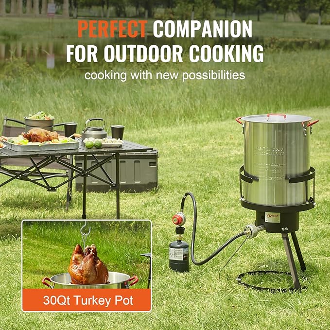 VEVOR Seafood Boiling Kit & Turkey Fryer, 30-qt Boiler Steamer Cooker Set, Outdoor Aluminum Frying Pot, 54,000 BTU Burner Propane Gas Boiler, Gifts for Thanksgiving Day