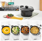 8.5qt Pasta Pot with Strainer Lid, Cast Aluminum Stockpot Multipot, Nonstick Ceramic Coating make Cleanup easy with Tempered Glass Lid, Dishwasher Safe, Induction, Black (Black, 8.5 Quarts)