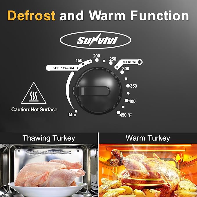 14 Quart Roaster Oven with Self-Basting Lid, with Removable Roasting Rack, Turkey Defrost & Warm Function, Adjustable Temperature, Stainless Steel, Black