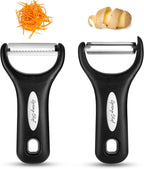 Spring Chef Premium Y & Vegetable Julienne Peeler Set for Kitchen with Stainless Steel Sharp Blades - Carrot Peelers with Comfortable Handles - Perfect for Zucchini, Cucumber, Papaya, Potato - Black
