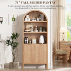 71" Tall Arched Kitchen Pantry,Modern Fluted Wood Storage Cabinet with Doors,Adjustable Shelves,Organizer, Versatile Cupboard for Kitchen,Living Room,Dining Room,Bathroom,Oak1