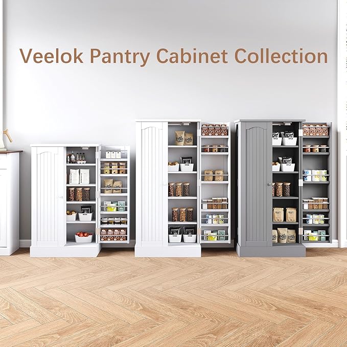 41" Pantry Cabinet with Doors and Adjustable Shelves, White Freestanding Kitchen Storage Cabinet for Snacks and Food, Small Space Pantry Closet