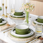 AmorArc Ceramic Plates Set of 6, 8.0 Inch Round Stoneware Salad Plates Use for Dessert, Salad, Appetizer etc,Microwave and Dishwasher Safe, Scratch Resistant Small Deep Dinner Plates-Light Green