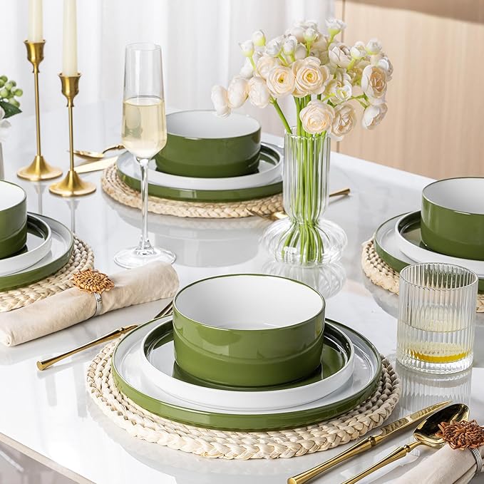 AmorArc Ceramic Dinner Plates Set of 6,10.25 inch Large Stoneware plates for Kitchen, Microwave&Dishwasher Safe,Scratch Resistant-Green