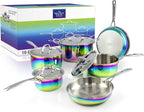 The Magical Kitchen Collection - Iridescent Rainbow Cookware Set - Premium Heavy Duty Stainless Steel and Titanium Pots & Pans Set - Rust Proof, Induction Stove & Oven-Safe (10 Piece)