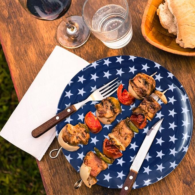 White Melamine Dinner Plates,6pcs Dishes Set,10inch Lightweight Round Plates,Scratch Resistant Unbreakable Serving Dishes,Star