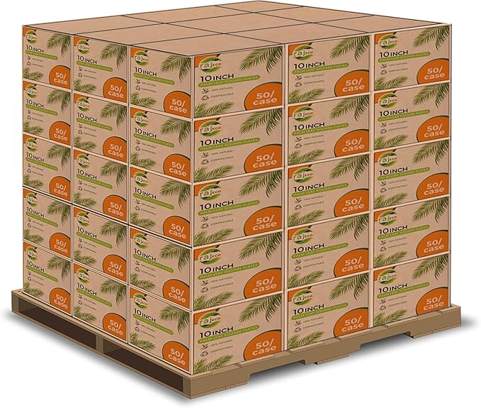 Raj Palm Leaf Plates Bulk [50-Pack] 10" Square Plates (100 CASES - 5000 PACK) like Bamboo plates Disposable, Strong, Decorative Compostable Tableware for weddings, Lunch, Dinner, Birthday etc