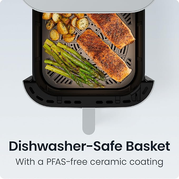 Chefman Crispinator Air Fryer 6-in-1 with 8 Qt capacity, 450°F Max Temp with TurboFry Pro Technology for Fast and Even Results, Viewing Window, Nonstick Ceramic Basket, 10-Pc Liner Starter Pack