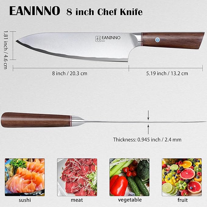 Chef Knife 8 inch Sharp Kitchen Knife, Japanese High Carbon Stainless Steel Cutting Chefs Knife Professional for Meat Vegetable with Bubinga Wood Handle