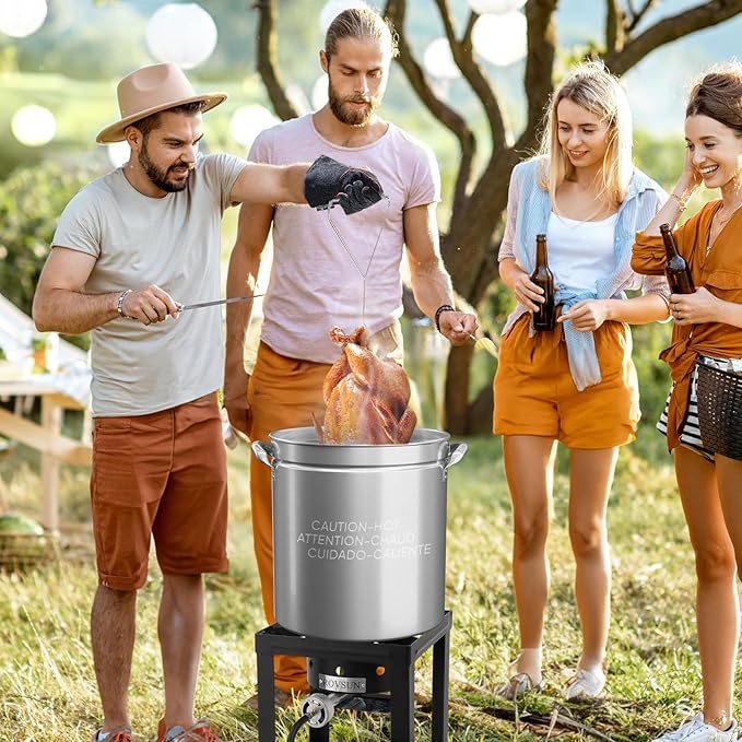 ROVSUN 36QT Stainless Steel Seafood Boil Pot with Strainer Basket, Lid & Hook, Versatile Stock Pot for Crab, Lobster, Shrimp Boiling, Heavy-Duty Turkey Fryer for Outdoor Cooking & Gatherings