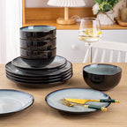 LERATIO Ceramic Dinnerware Sets for 12, 36 Pieces Plates and Bowls Sets,Reactive Glaze Dishes -Scratch Resistant, Dishwasher&Microwave Safe&Oven Safe