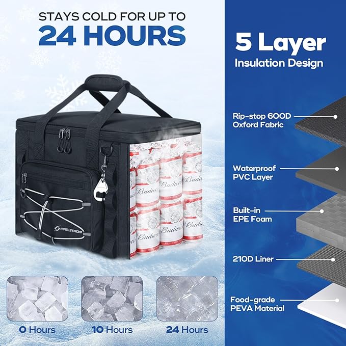 Maelstrom Soft Sided Cooler Bag, 30/40 Can Collapsible Insulated Ice Chest, Large Leakproof Camping & Travel Cooler for Kayaking & Beach