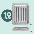 PLASTICPRO 10 Pack Disposable Aluminum Grill Liners Toppers Aluminum Foil Broiler Pans Durable Ribbed Grill Drip Pans 8.5x7