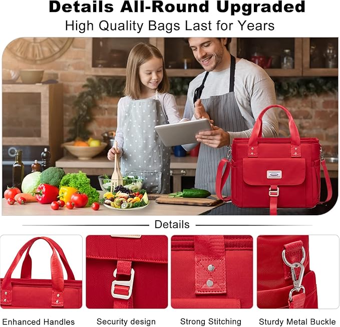Weitars Insulated Lunch Bag for Women,Leak Proof Lunch Box for Work,Extra Large Lunch Tote Bag With Removable Shoulder Strap with Side Pockets,Reusable Lunch Cooler Bag For Picnic Hiking