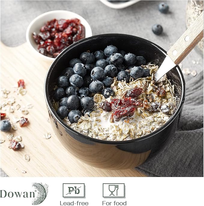 DOWAN 5.8" Deep Soup Bowls & Cereal Bowls - 30 Ounces Large Bowls Set of 4 for Kitchen - Ceramic Bowls for Cereal, Soup, Oatmeal, Salad, Ramen, Noodle, Rice - Dishwasher & Oven Safe (Black)