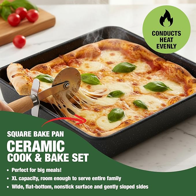 Granitestone Ceraluxe 20 Pc Ceramic Cookware Set Nonstick, Complete Pots and Pans Set Non Stick with 5 Pc Bakeware Set, Deep Frying Pan Set, & Steamer, Non Toxic PFOA Free, Oven & Dishwasher Safe