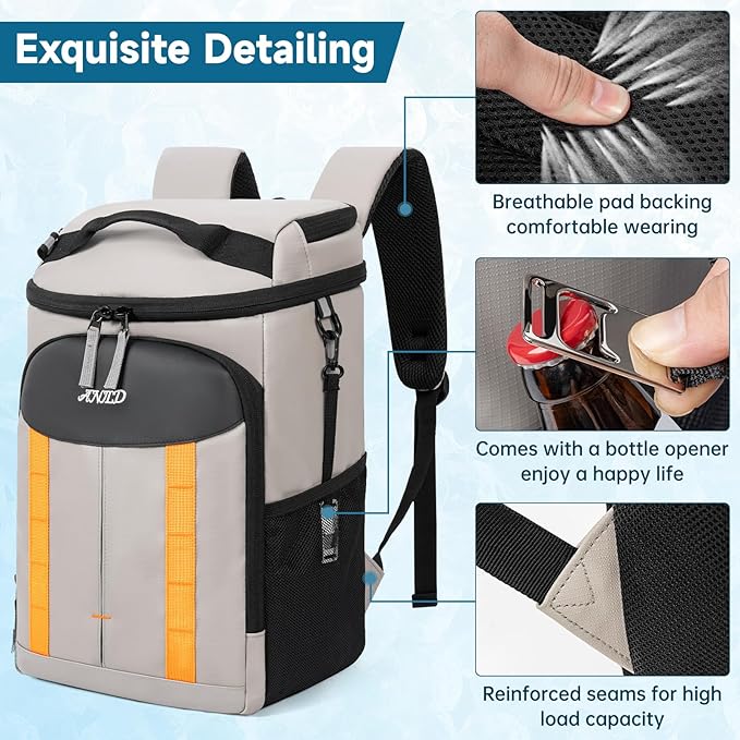 ANILD 30 Cans Cooler Backpack Soft Insulated Leak Proof for Men and Women, 2 Insulated Compartments Portable Backpack for Travel, Camping, Beach and Picnic