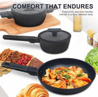 Nonstick Cookware Set Non Toxic, 3-Piece Pots and Pans Set, PFOA/PTFE Free, Induction Ready & Dishwasher Safe, Ceramic Coating for Easy Release