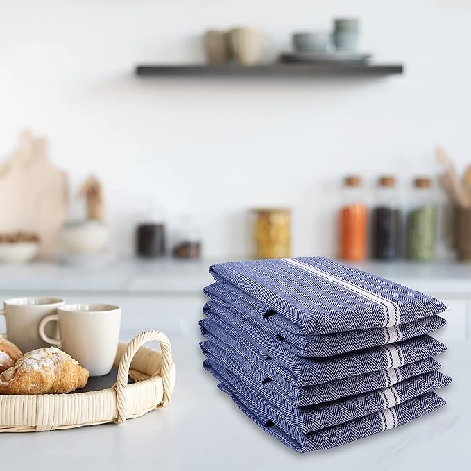Lane Linen Kitchen Towel Set, 6 Pack 100% Cotton Hand Towels For Kitchen, Dish Towels For Drying Dishes, Lint Free, 14"x25", Good For Cleaning Windows, Ceramic Surface, Glass Stovetops - Blue Chambray