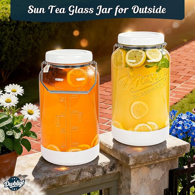 [NEW] 1.5 Gallon Huge Glass Jar with Airtight Lid, Wide Mouth Large Mason Jars for Fermenting, Pickling, Canning, Water Glassing Eggs, Kombucha, and Food Storage – with Handle & Scale Marks(2 Packs)