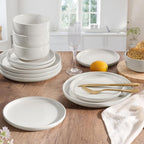 HaWare Stoneware Dinnerware Sets, 12-Piece Plates and Bowls Set for 4, Dishes Set for Home Restaurant, Speckled Milky White
