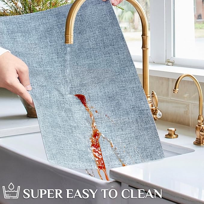 Softalker Vinyl Placemats Set of 6 - Faux Leather Heat Resistant Place Mats, 100% Waterproof Oilproof Wipe Clean Table Mats for Indoor & Outdoor Use, 17’’×12’’, Sky Blue