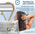 12 Decorative Metal Shower Curtain Hooks, S-Shaped Hooks with Anti-Fall System, Rust-Proof Shower Rings with Safety Buckle, Fits Rods Up to 1-Inch Diameter (S, Gold)