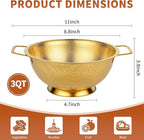 Golden Colander, 3QT Durable Stainless Steel Stainer for Pasta Noodle Rice Food Vegetables, Metal Drainer With Food Grade Surface For Easy Straining(Gold, 3QT)