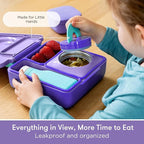 OmieBox Bento Box for Kids - Insulated Bento Lunch Box with Leak Proof Vacuum Insulated Food Jar - 3 Compartments, Two Temperature Zones (Purple Plum)