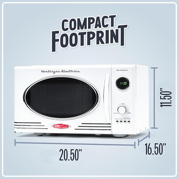Nostalgia NRMO9WH Microwave Oven, 0.9 Cu. Ft. 800-Watts with LED Digital Display, Child Lock, Easy Clean Interior, White