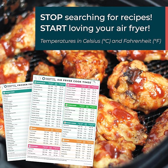 Cathy Yoder's Air Fryer Cheat Sheet Set, Air Fryer Accessories, AirFryer Cooking Guide Magnetic Cheat Sheet, AirFryer Cook Times Chart Magnet with Temperature, Internal Food Temp for 80+ Popular Foods