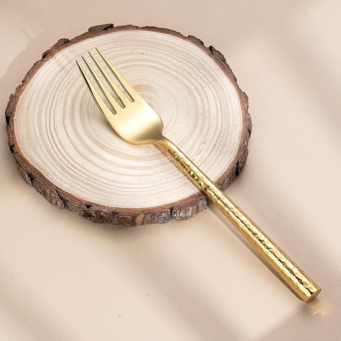 Hammered Gold Silverware Set,Zerophilo Flatware Set 20 Pieces 18/10 Stainless Steel Cutlery Set for 4 Mirror Polished,Dishwasher Safe