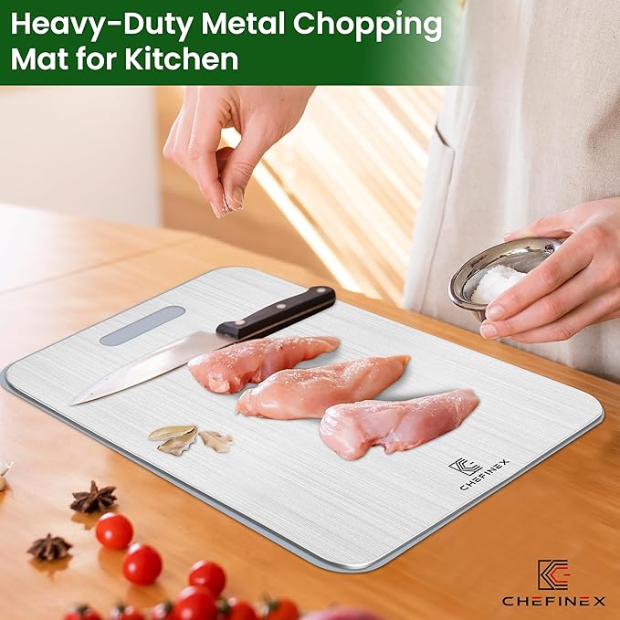 Pure Titanium Cutting Board – 14” x 11” x 0.08” – Ultra-Wide, Real Titanium, No Odor, Hygienic Surface For Fruits, Vegetables, Meat, Heavy-Duty Metal Chopping Mat for Kitchen (Large)