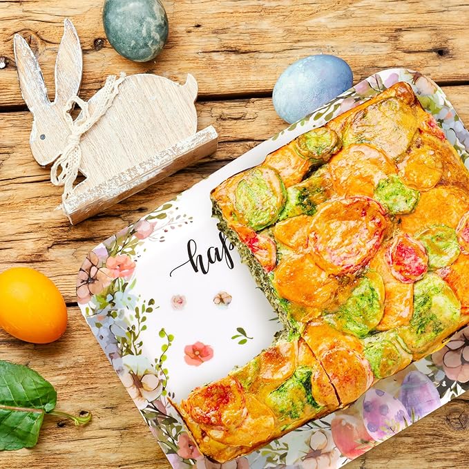 3Pcs Easter Serving Trays 13 x 10 Inch Watercolor Bunny Egg Flower Platter Vintage Spring Rabbit Serving Dishes for Serving Food Snacks Cookies Dessert Party Supplies
