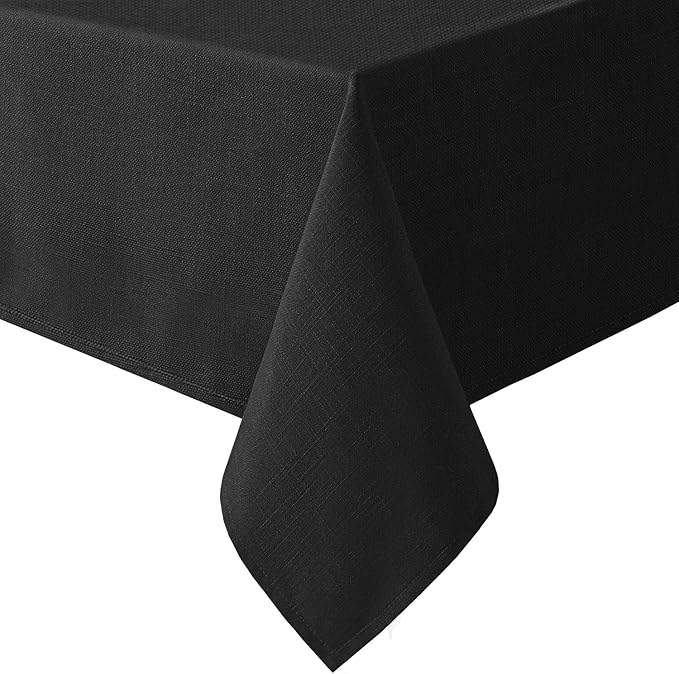H.VERSAILTEX Linen Textured Table Cloths 60 x 104 Inch Premium Solid Tablecloth Spill-Proof Waterproof Table Cover for Dining Buffet Feature Extra Soft and Thick Fabric Wrinkle Free, Black