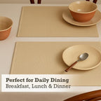 Cloth Placemats Set of 4, Cotton Blend Durable Layered Table Mats, Non-Slip Wrinkle Free Place Mats for Dining Table, Easy to Clean (Croissant Brown, 13x19 Inch)
