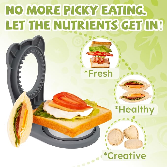 Uncrustables Sandwich Maker Sealer Cutter, Crustless Sandwich Cutter, PB&J Uncrustable Maker - Color Grey, Round Shape