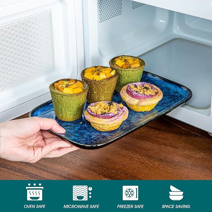 vancasso Stern Serving Platters Set of 4, 11 Inches Rectangular Ceramic Serving Plates, Blue Serving Trays for Entertaining