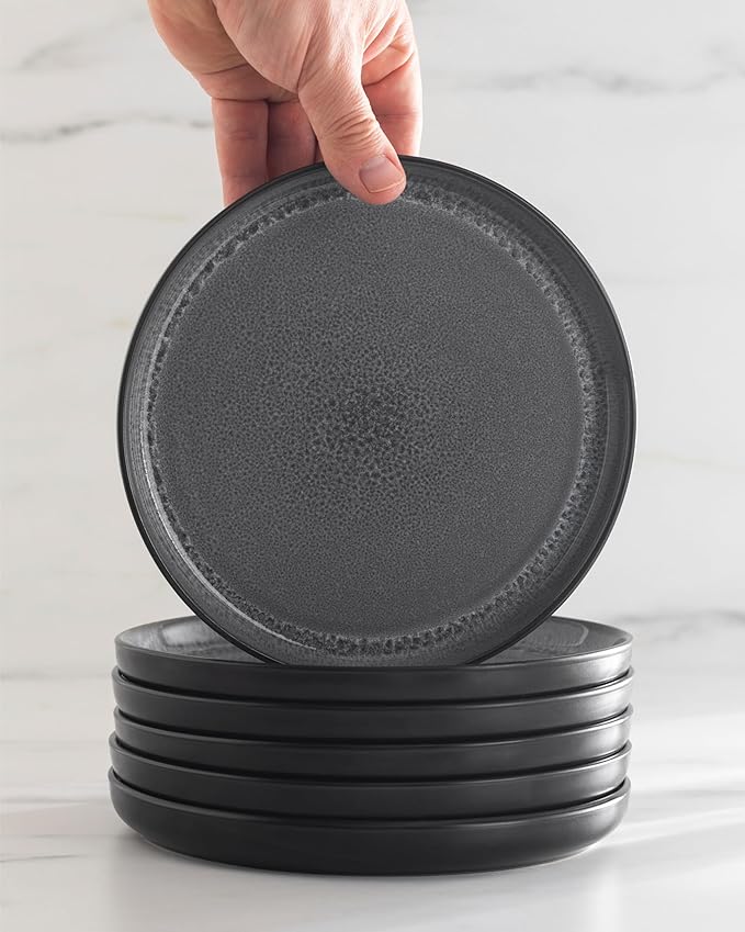 Stoneware dinnerware set 8 persons 24 pcs - Dishwasher, microwave and scratch resistant - Bowl and plate set 8 persons modern - Dinner service Pure Living black in gray…