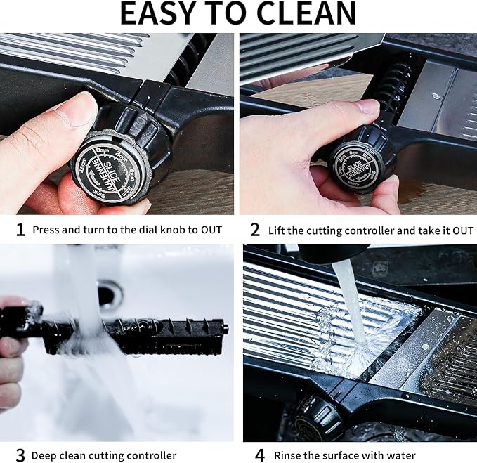 Mandoline Slicer, Adjustable Mandoline Slicer for Kitchen, Stainless Steel Mandolin Vegetable Chopper for Potato, Julienne Cutter with Cut-Resistant Gloves, Black