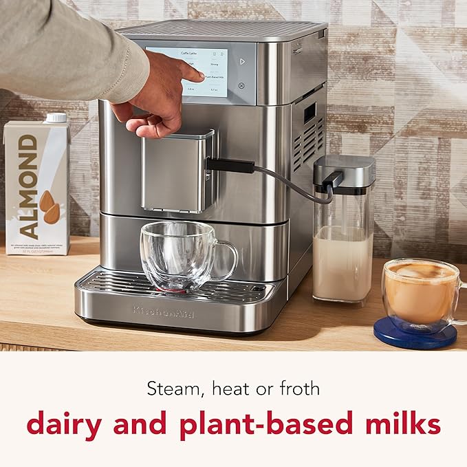 KitchenAid Fully Automatic Espresso Machine KF8 with Milk Attachment and Plant Based Milk Options, KES8558SX, Stainless Steel