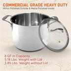 NutriChef 8-Quart Stainless Steel Stock Pot - 18/8 Food Grade Stainless Steel Heavy Duty Induction - Stock Pot, Stew Pot, Simmering Pot with See-Through Lid, Dishwasher Safe - NCSP8