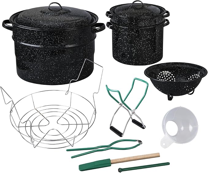 Granite Ware Enamel-on-steel 12-Piece Canner Kit, Includes 21.5 qt. Water Bath Canner with lid, Jar Rack, Blancher, Colander & 5 pc. Canning Tool Set