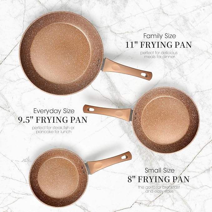 Nonstick Frying Pan Set, Set of 3 Non Stick Frying Pans, Gold Granite Induction Cookware, 8inch&9.5inch&11inch Skillet Omelette Egg Frying Pan Set, kitchen Cooking Pan Set, PFOA&PFAS Free