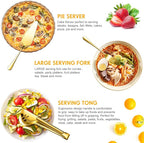 Patelai Serving Utensils Set Include Stainless Steel Large Spoons Slotted Spoons Forks Tongs Soup Ladle and Pie Server for Parties Buffet Catering, Dishwasher Safe(Gold,10 Pieces)