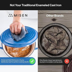 Misen 7 QT Enameled Cast Iron Dutch Oven - Chip-Resistant Enamel Coating - Thick Iron Core For Heat Retention - Large Cooking Surface - Oven Safe, Induction Compatible - Grill and Silicone Lid, Blue